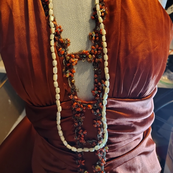 Free Sterling W/ Purch Jessica McClintock Gown Dress Burnt Rust Orange Beading 8 - Picture 11 of 13